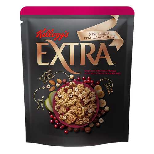 Гранола-мюсли Kelloggs extra хрустящая с орехами, фруктами и ягодами 300 г в Перекресток