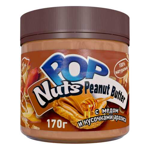 Арахисовая паста POP Nuts Peanut Butter с медом и кусочками арахиса, 170г в Перекресток