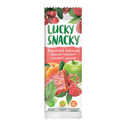 Батончик Lucky Snacky фруктовый с абрикосом яблоком клюквой и малиной в Перекресток