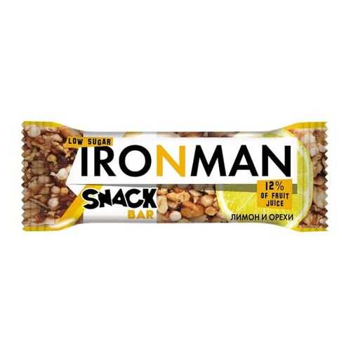 Батончик Snack Bar Ironman лимон, орехи и темная глазурь без сахара 40 г в Перекресток