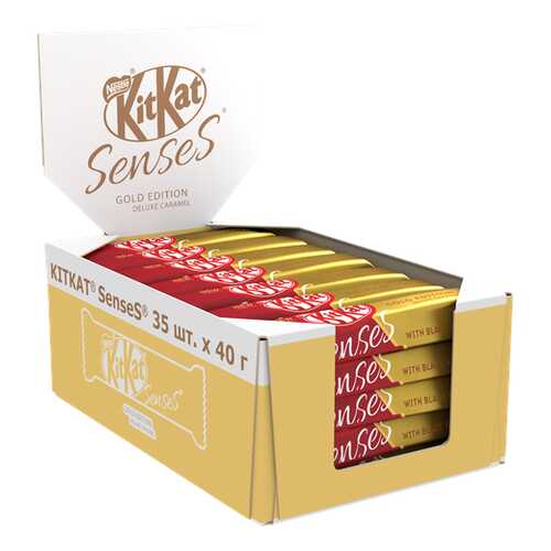 Белый шоколад KITKAT SENSES GOLD EDITION. DELUXE CARAMEL и молочный с вафлей 35шт по 40 г в Перекресток