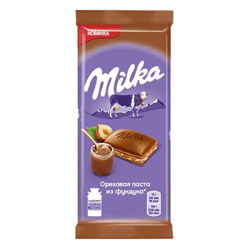 Шоколад Milka молочный с добавлением ореховой пасты из фундука и с дробленым фундуком 90 г в Перекресток