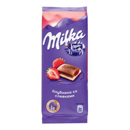 Шоколад молочный Milka клубника со сливками 90 г в Перекресток