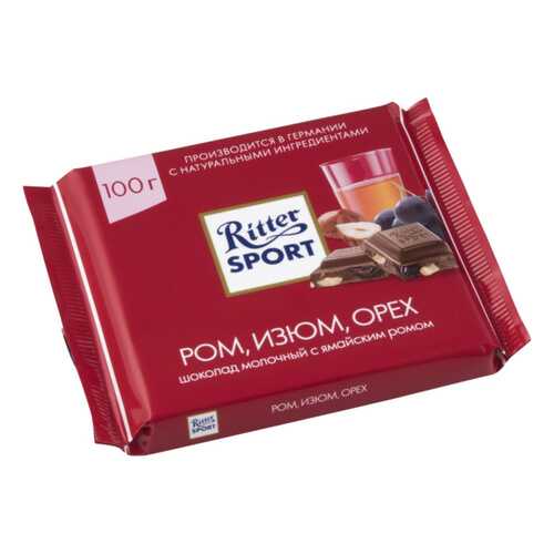 Шоколад молочный Ritter Sport ром изюм орех 100 г в Перекресток